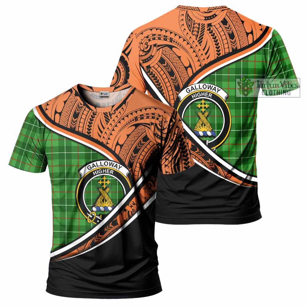 Tartan Vibes Clothing Galloway Crest Tartan T-Shirt with Maori Tattoo Style - Orange Version