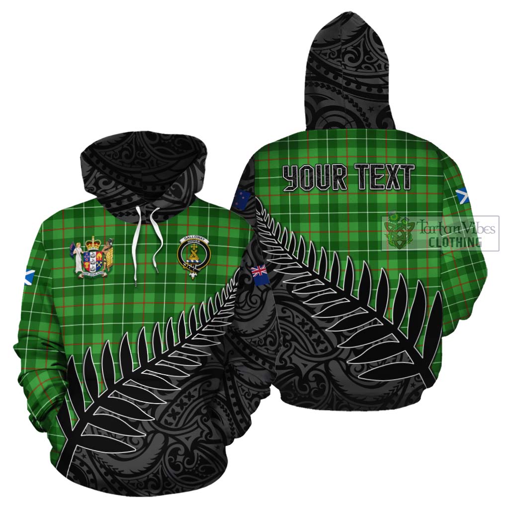 Tartan Vibes Clothing Galloway Crest Tartan Cotton Hoodie with New Zealand Silver Fern Half Style