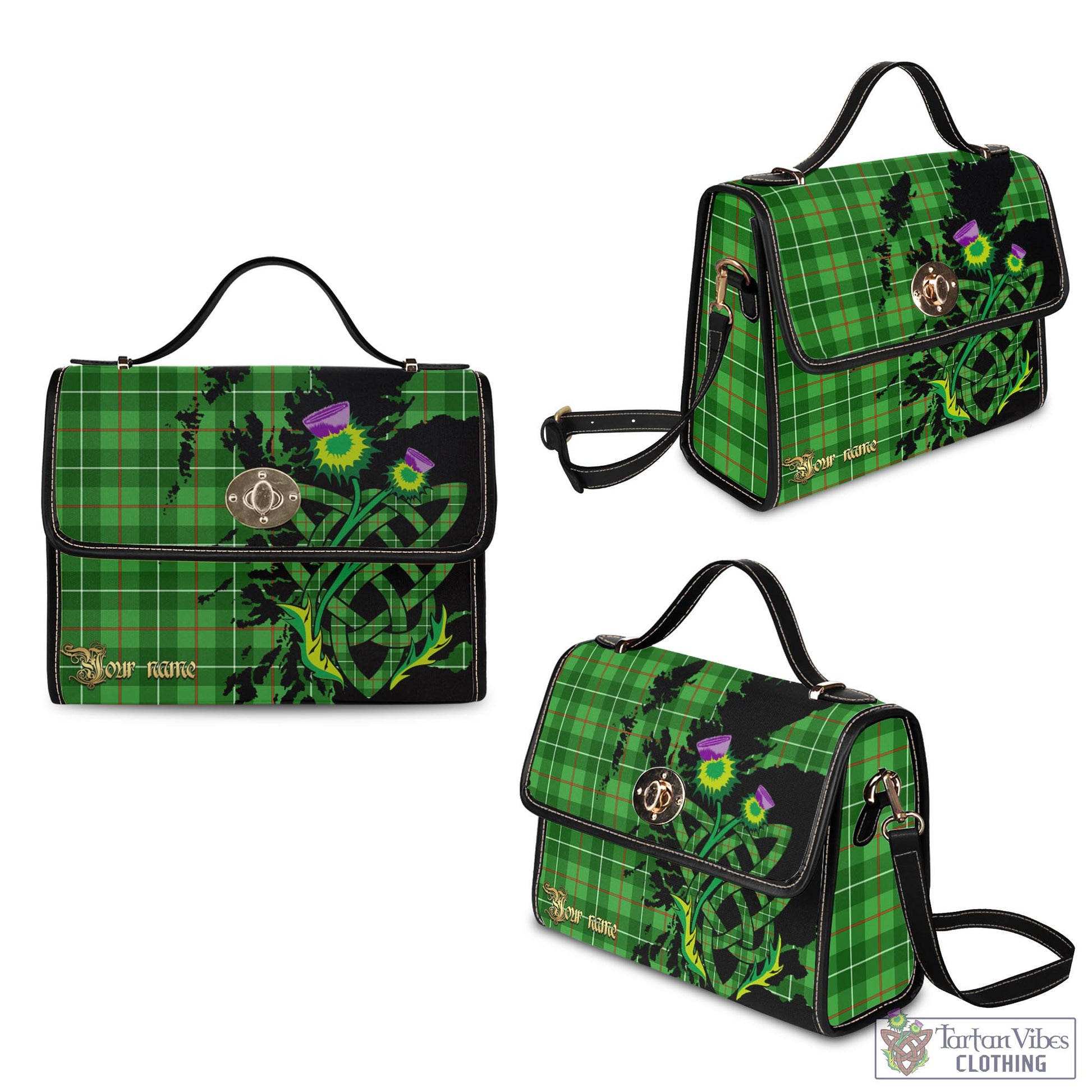 Tartan Vibes Clothing Galloway Tartan Waterproof Canvas Bag with Scotland Map and Thistle Celtic Accents