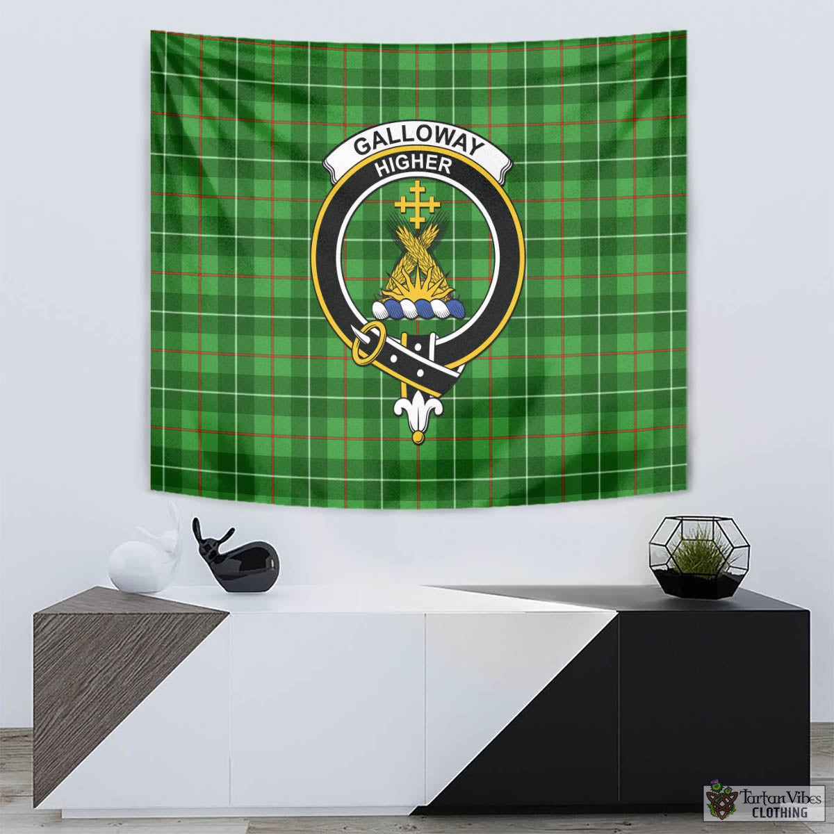 Tartan Vibes Clothing Galloway Tartan Tapestry Wall Hanging and Home Decor for Room with Family Crest