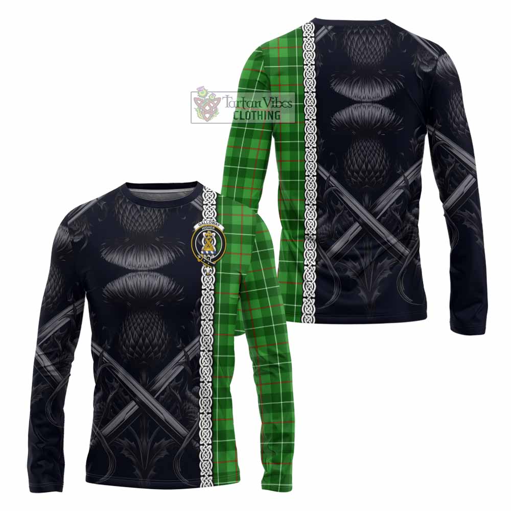 Tartan Vibes Clothing Galloway Tartan Long Sleeve T-Shirt with Family Crest Cross Sword Thistle Celtic Vibes