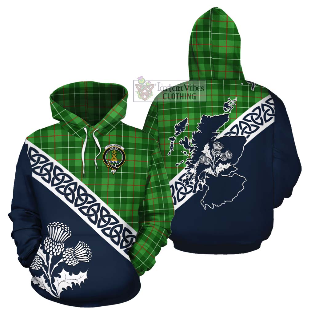 Tartan Vibes Clothing Galloway Tartan Cotton Hoodie Featuring Thistle and Scotland Map