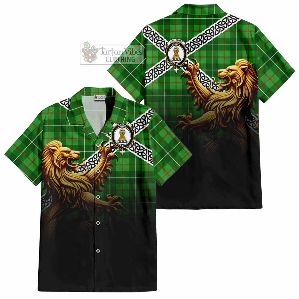 Galloway Crest Tartan Hawaiian Shirt with Golden Lion Emblem Celtic Style - Tartan Vibes Clothing