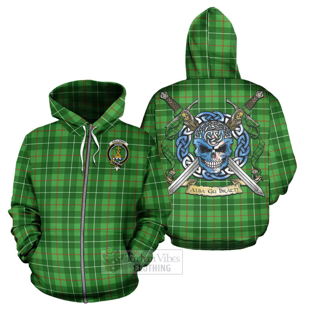 Tartan Vibes Clothing Galloway Tartan Hoodie with Family Crest Celtic Skull Style