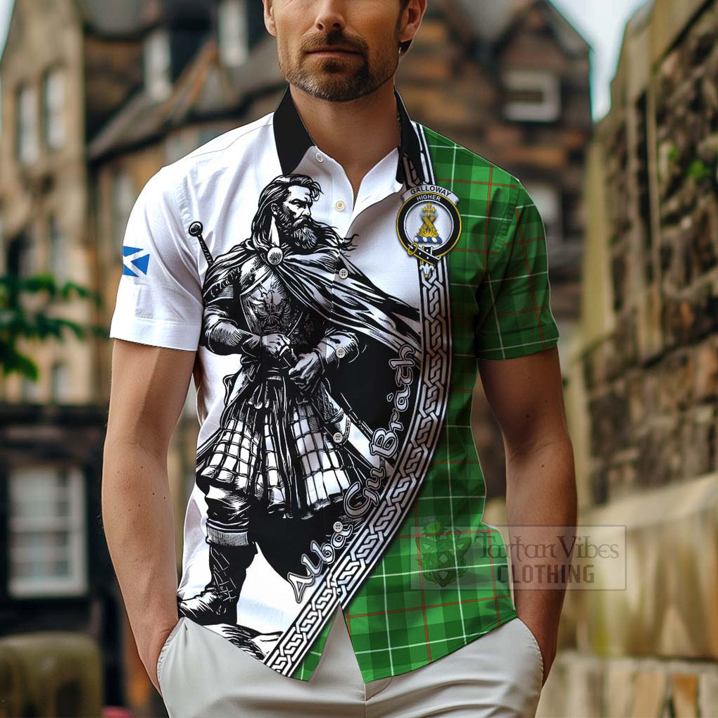 Tartan Vibes Clothing Galloway Tartan Clan Crest Short Sleeve Button Shirt with Highlander Warrior Celtic Style