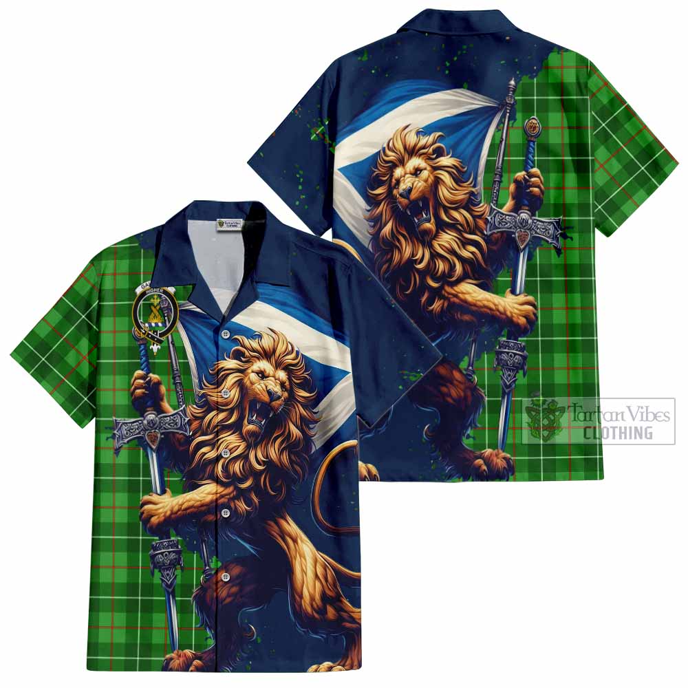 Tartan Vibes Clothing Galloway Tartan Family Crest Short Sleeve Button Shirt with Scottish Majestic Lion