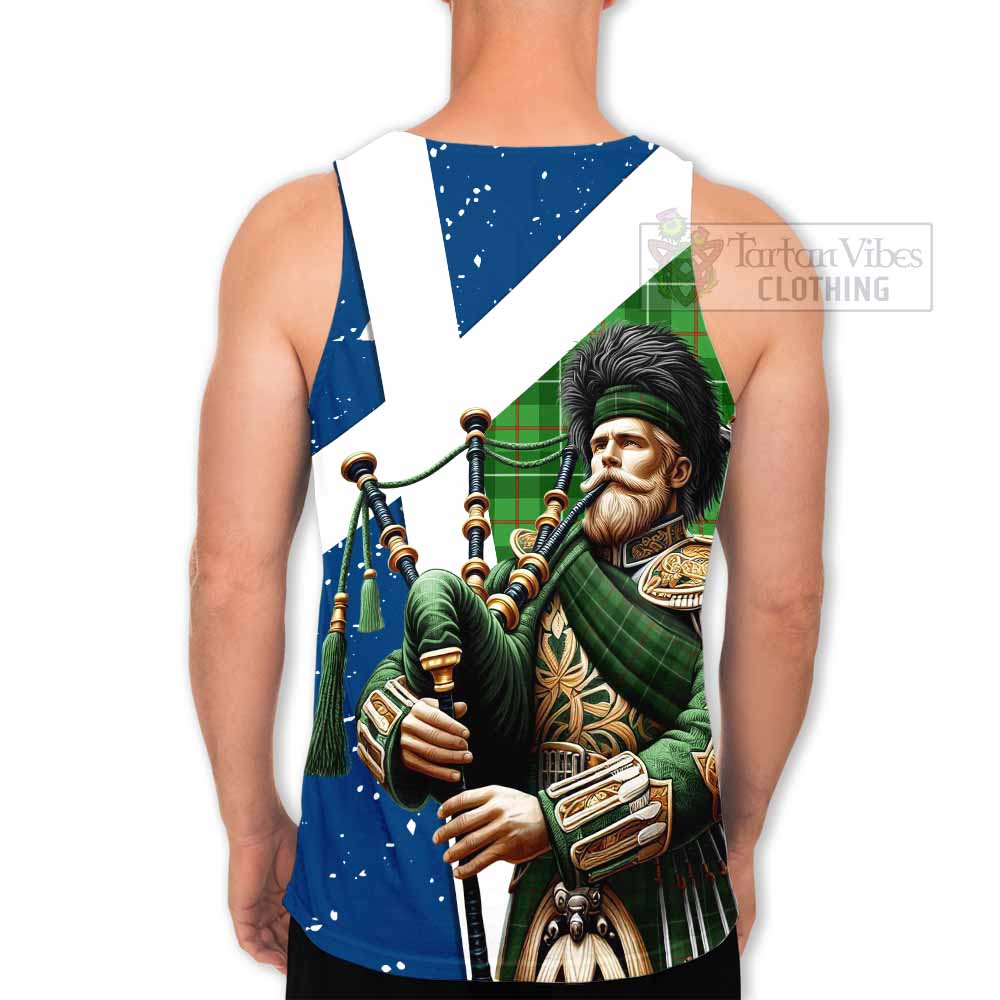 Galloway Tartan Men's Tank Top with Family Crest Scottish Bagpiper Vibes