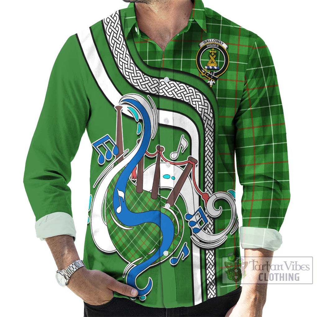 Galloway Tartan Long Sleeve Button Shirt with Epic Bagpipe Style - Tartanvibesclothing Shop