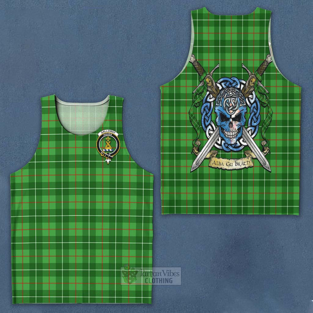 Tartan Vibes Clothing Galloway Tartan Men's Tank Top with Family Crest Celtic Skull Style