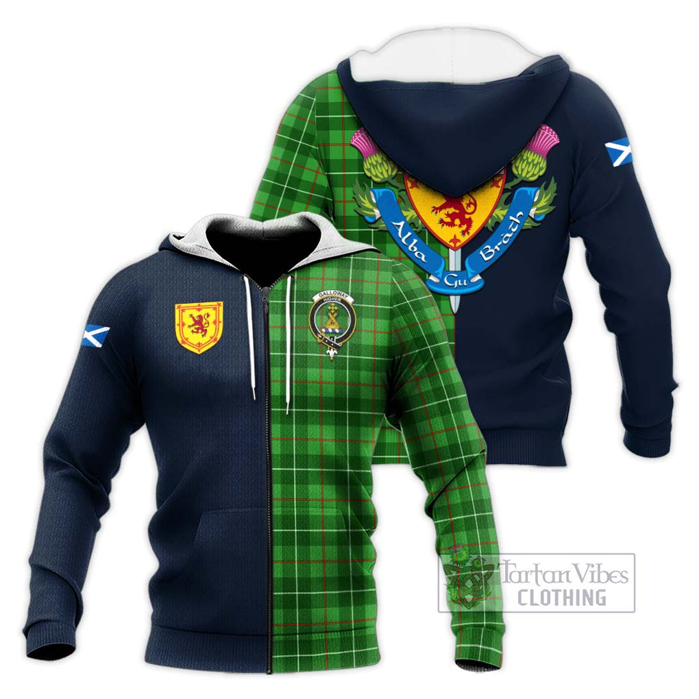 Tartan Vibes Clothing Galloway Tartan Knitted Hoodie with Scottish Lion Royal Arm Half Style