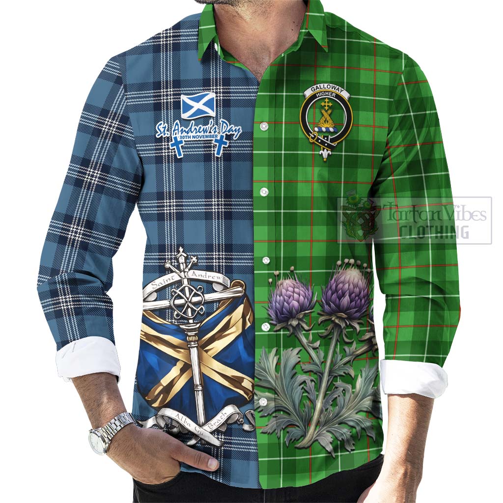 Tartan Vibes Clothing Galloway Tartan Long Sleeve Button Shirt Happy St. Andrew's Day Half Tartan Style