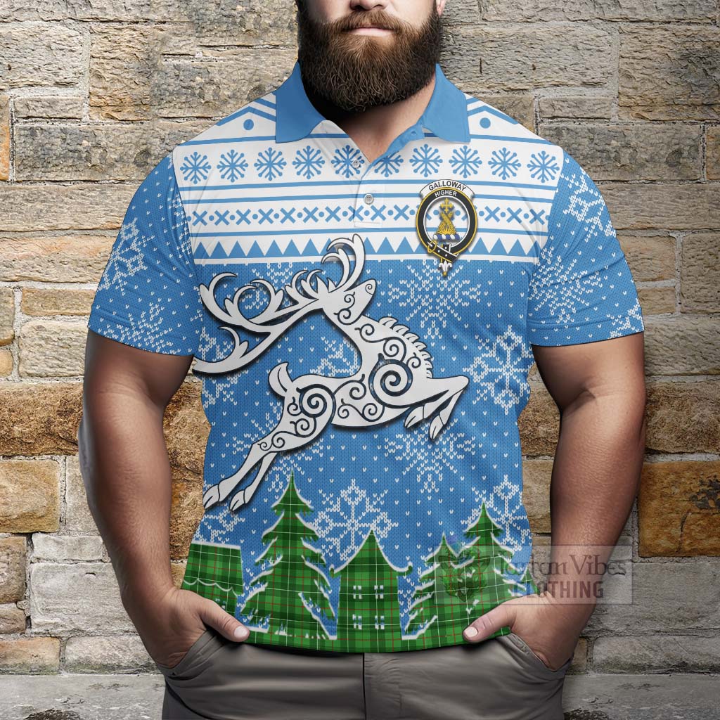 Tartan Vibes Clothing Galloway Clan Christmas Polo Shirt Celtic Reindeer Style