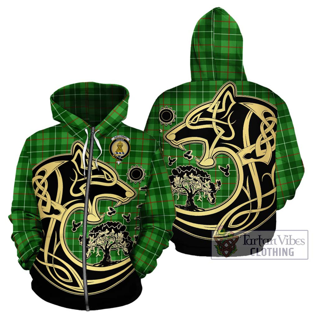 Galloway Tartan Hoodie with Family Crest Celtic Wolf Style - Tartan Vibes Clothing