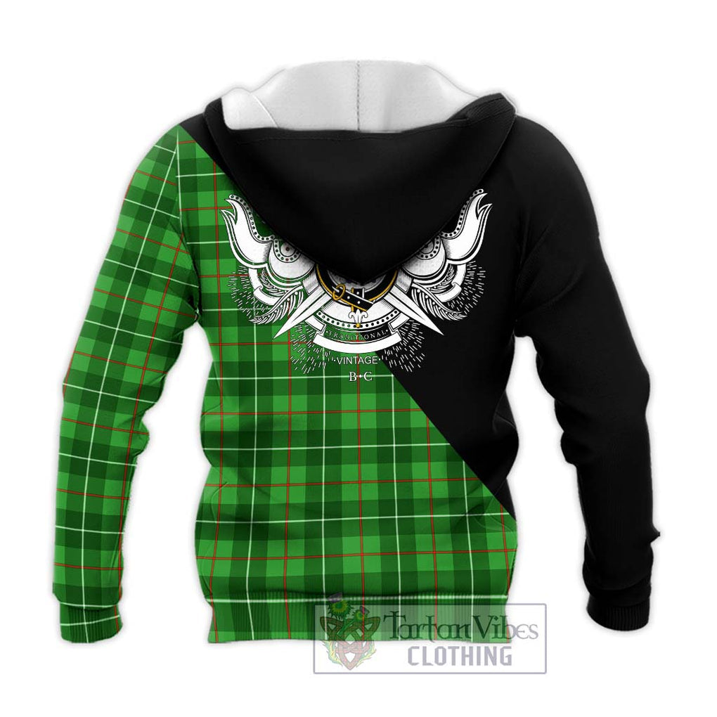 Galloway Tartan Knitted Hoodie with Family Crest and Military Logo Style - Tartanvibesclothing Shop