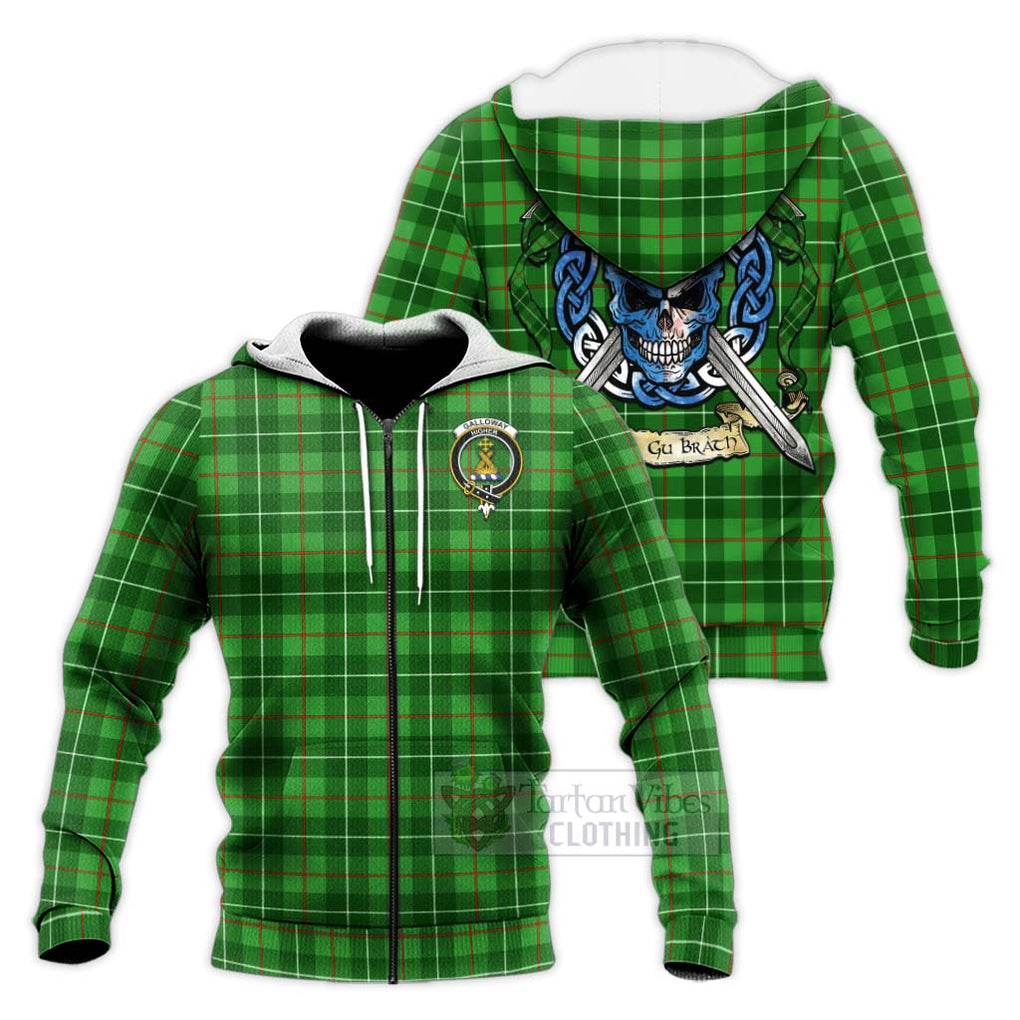 Tartan Vibes Clothing Galloway Tartan Knitted Hoodie with Family Crest Celtic Skull Style