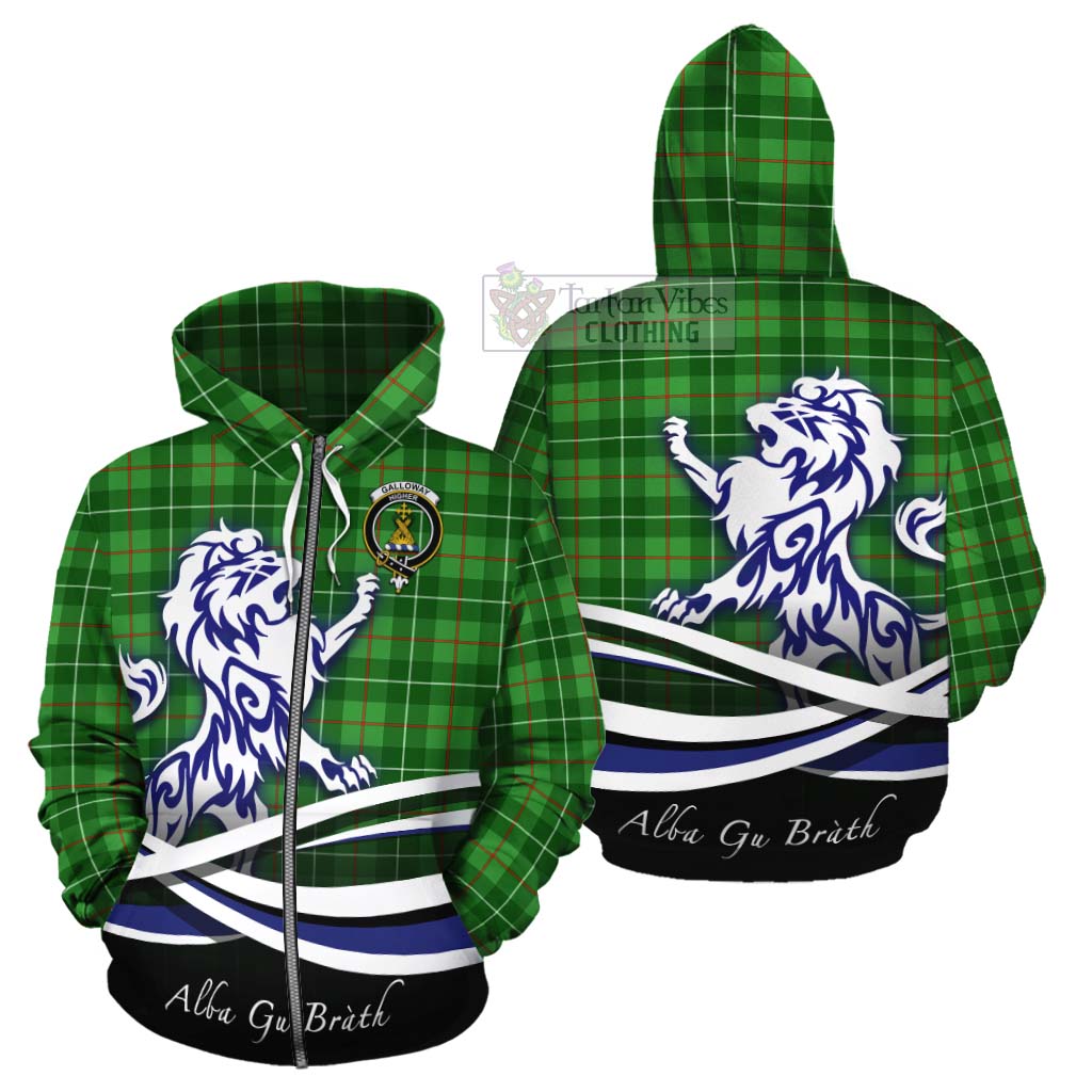 Tartan Vibes Clothing Galloway Tartan Cotton Hoodie with Alba Gu Brath Regal Lion Emblem