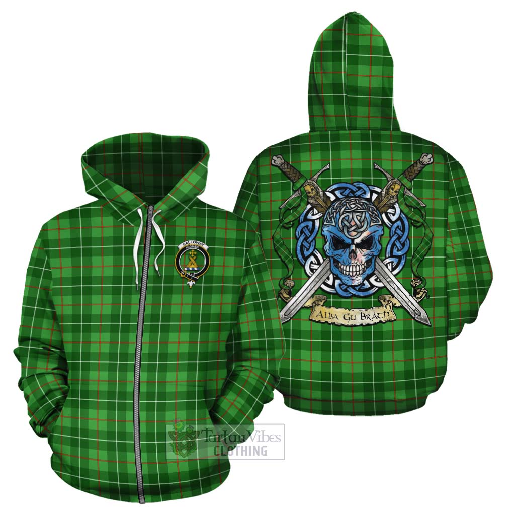 Tartan Vibes Clothing Galloway Tartan Cotton Hoodie with Family Crest Celtic Skull Style