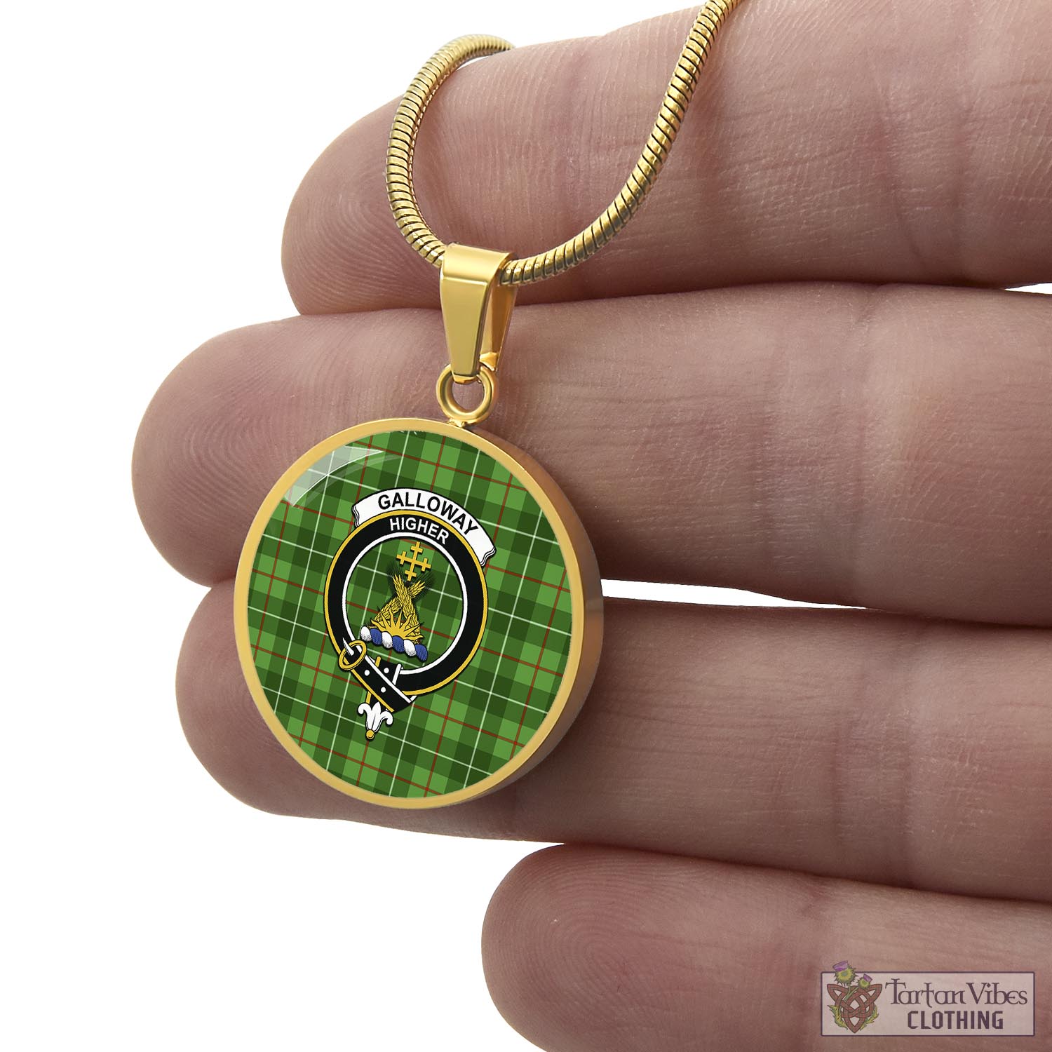 Tartan Vibes Clothing Galloway Tartan Circle Necklace with Family Crest