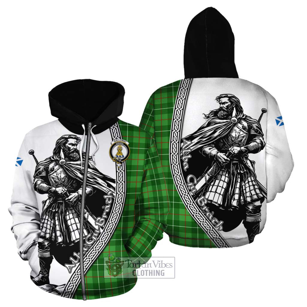 Tartan Vibes Clothing Galloway Tartan Clan Crest Cotton Hoodie with Highlander Warrior Celtic Style