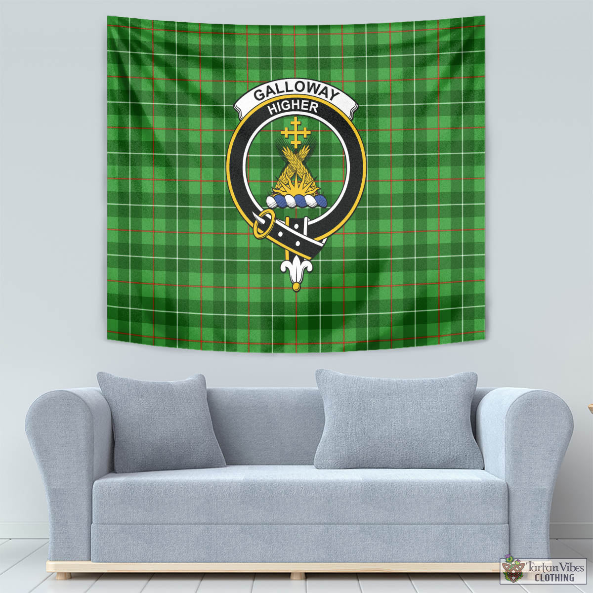 Tartan Vibes Clothing Galloway Tartan Tapestry Wall Hanging and Home Decor for Room with Family Crest