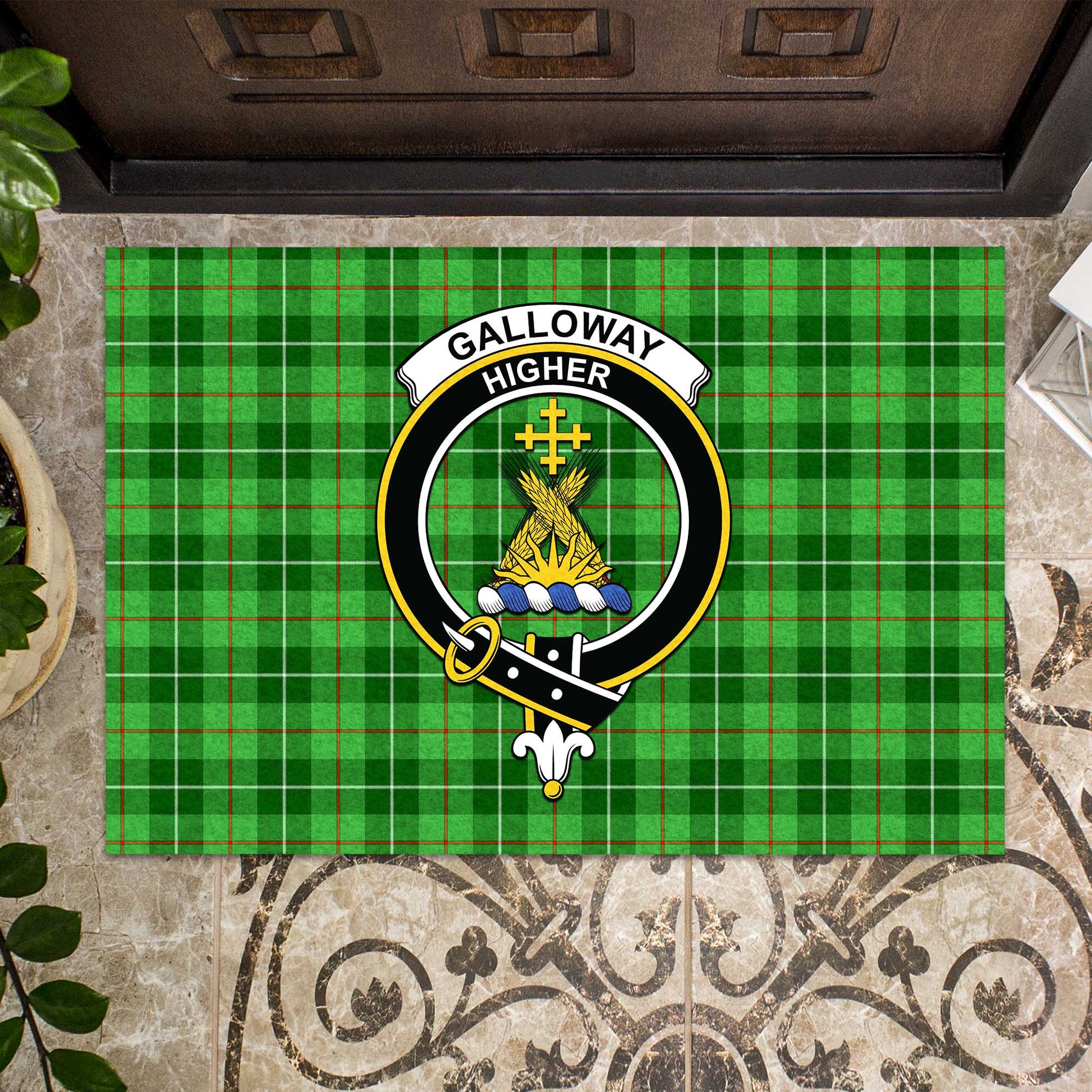 Galloway Tartan Door Mat with Family Crest - Tartanvibesclothing