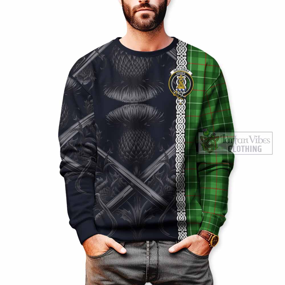 Tartan Vibes Clothing Galloway Tartan Sweatshirt with Family Crest Cross Sword Thistle Celtic Vibes