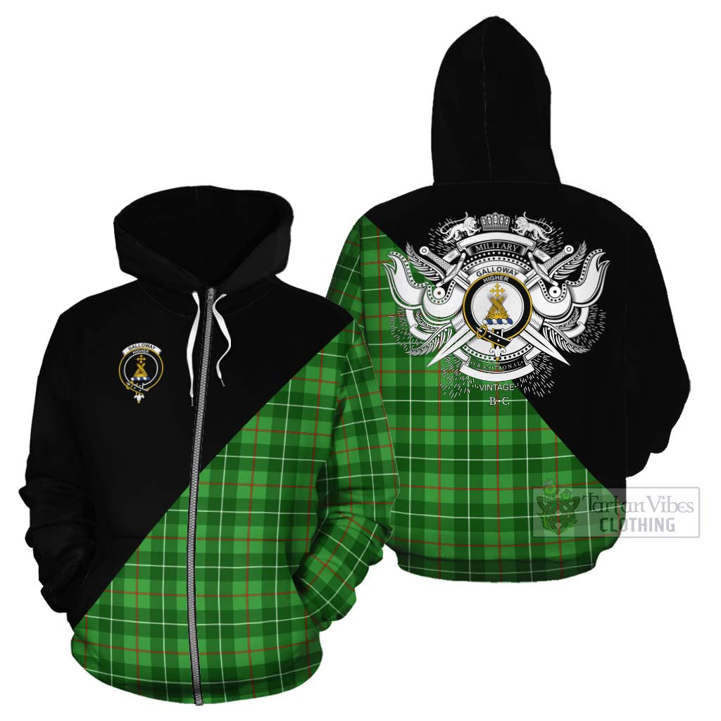 Tartan Vibes Clothing Galloway Tartan Cotton Hoodie with Family Crest and Military Logo Style