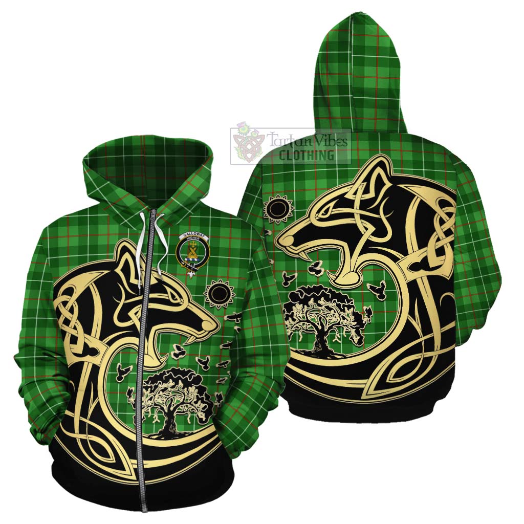 Tartan Vibes Clothing Galloway Tartan Cotton Hoodie with Family Crest Celtic Wolf Style