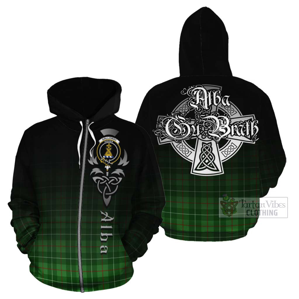 Tartan Vibes Clothing Galloway Tartan Cotton Hoodie Featuring Alba Gu Brath Family Crest Celtic Inspired