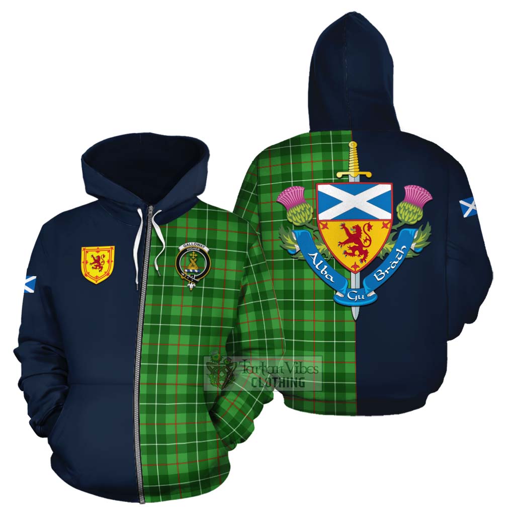 Tartan Vibes Clothing Galloway Tartan Cotton Hoodie Alba with Scottish Lion Royal Arm Half Style