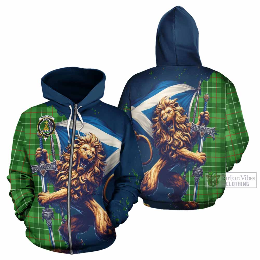 Galloway Tartan Family Crest Hoodie with Scottish Majestic Lion