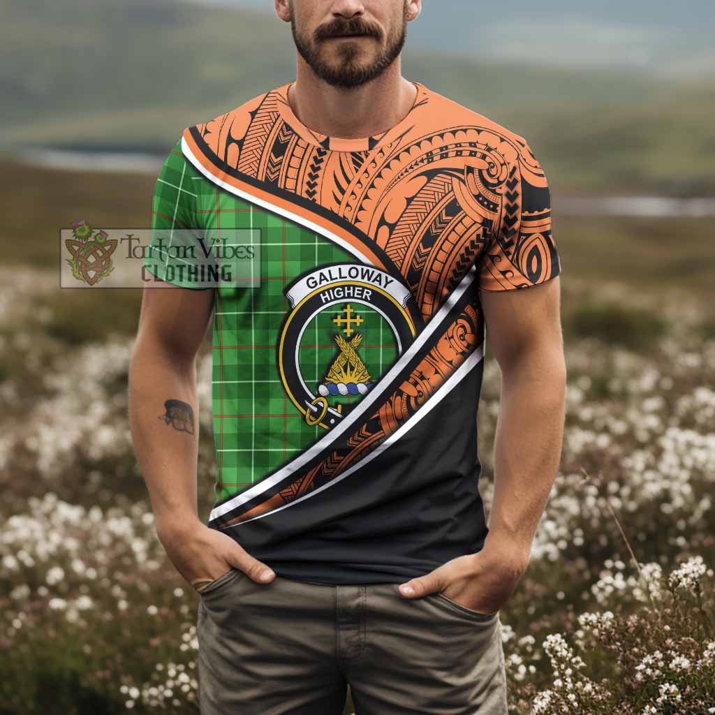 Tartan Vibes Clothing Galloway Crest Tartan T-Shirt with Maori Tattoo Style - Orange Version