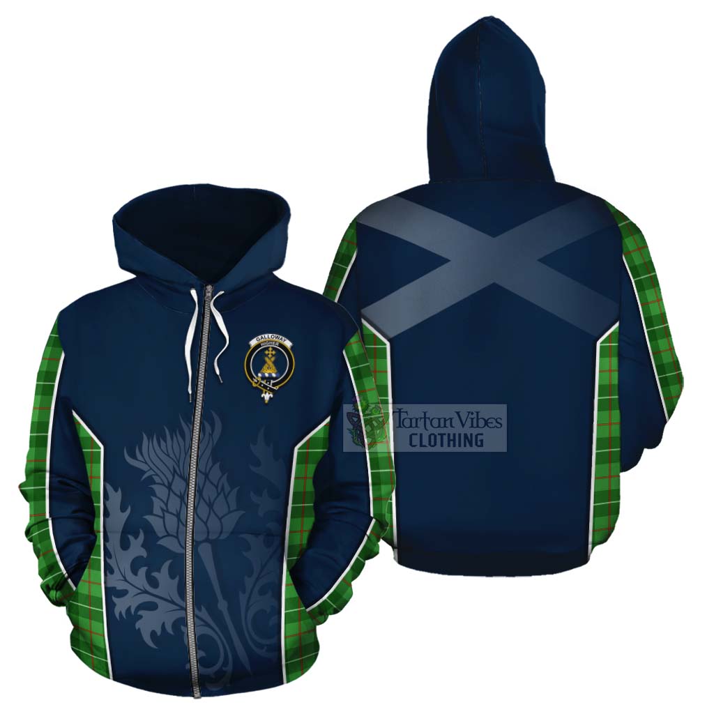 Tartan Vibes Clothing Galloway Tartan Cotton Hoodie with Family Crest and Scottish Thistle Vibes Sport Style