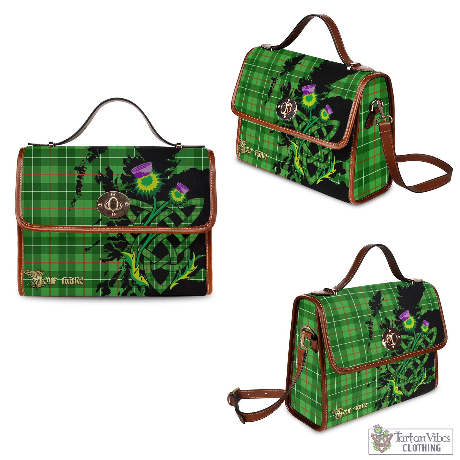 Tartan Vibes Clothing Galloway Tartan Waterproof Canvas Bag with Scotland Map and Thistle Celtic Accents