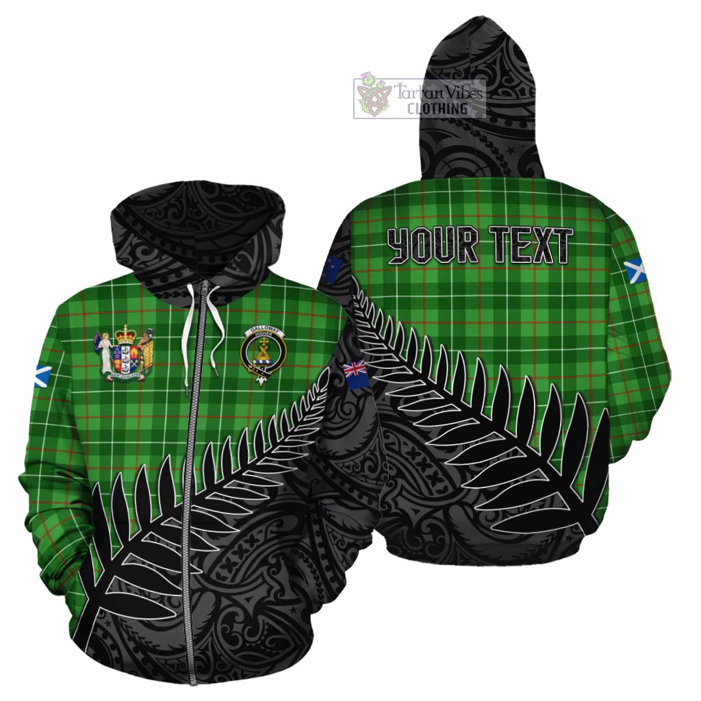 Tartan Vibes Clothing Galloway Crest Tartan Cotton Hoodie with New Zealand Silver Fern Half Style