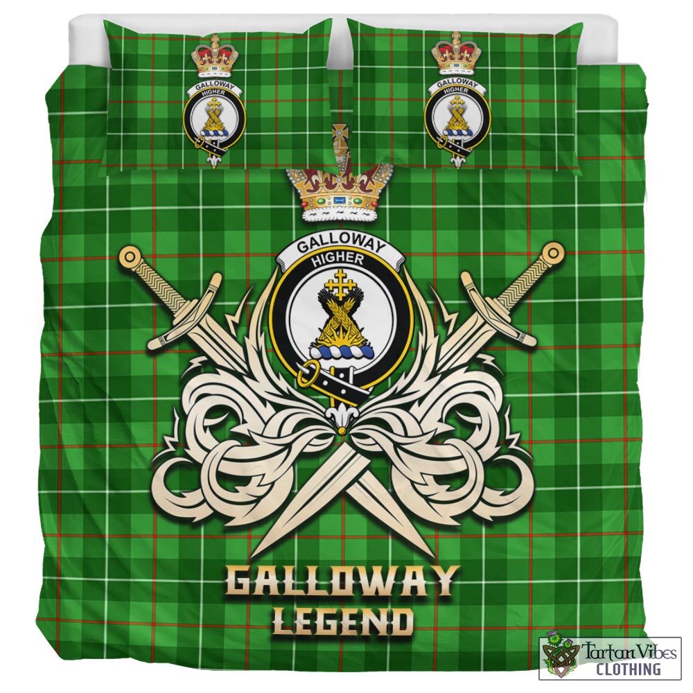 Tartan Vibes Clothing Galloway Tartan Bedding Set with Clan Crest and the Golden Sword of Courageous Legacy