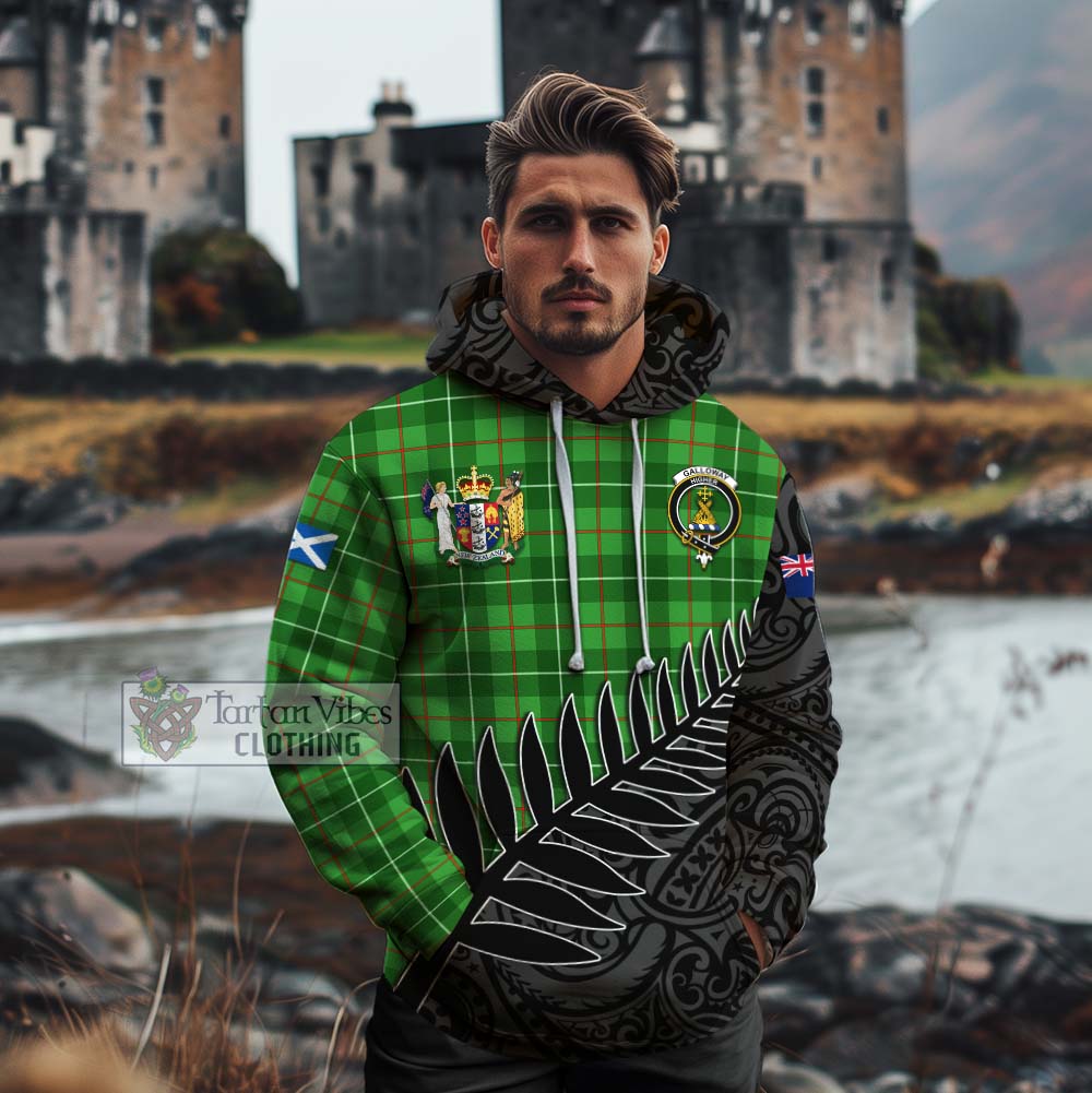 Tartan Vibes Clothing Galloway Crest Tartan Cotton Hoodie with New Zealand Silver Fern Half Style