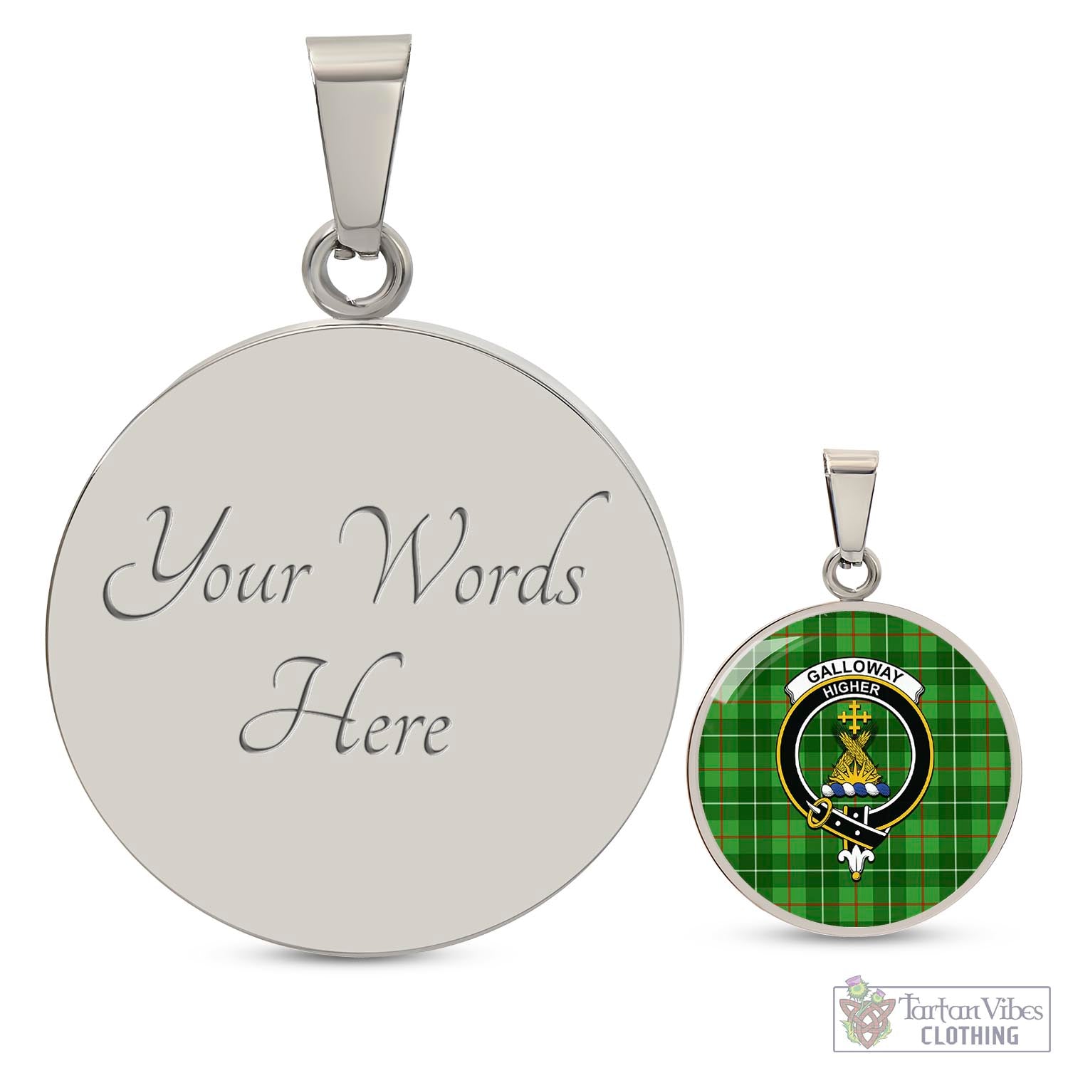 Tartan Vibes Clothing Galloway Tartan Circle Necklace with Family Crest