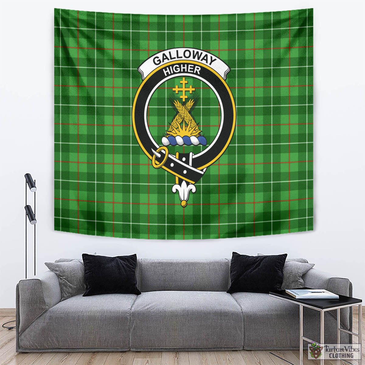 Tartan Vibes Clothing Galloway Tartan Tapestry Wall Hanging and Home Decor for Room with Family Crest