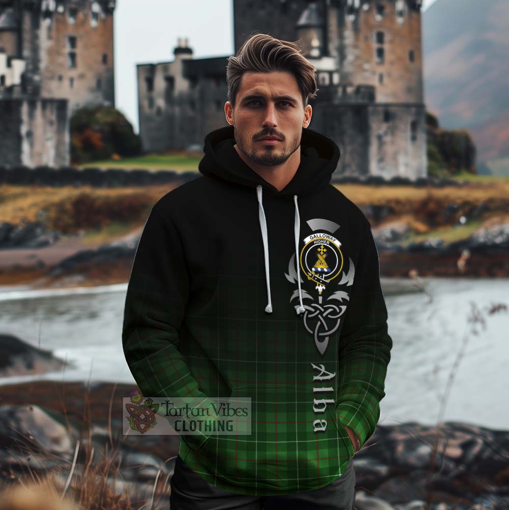 Tartan Vibes Clothing Galloway Tartan Cotton Hoodie Featuring Alba Gu Brath Family Crest Celtic Inspired