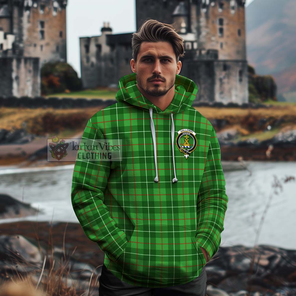 Tartan Vibes Clothing Galloway Tartan Cotton Hoodie with Family Crest and Bearded Skull Holding Bottles of Whiskey