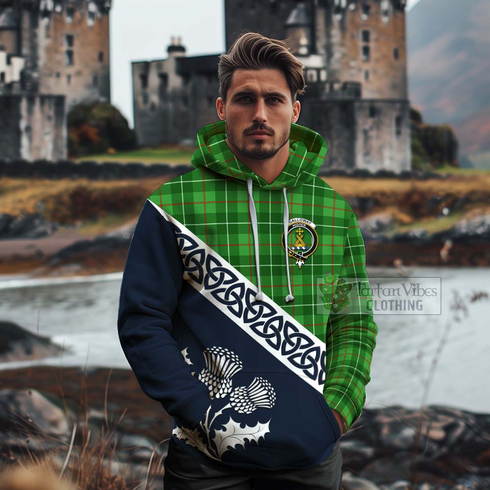 Tartan Vibes Clothing Galloway Tartan Cotton Hoodie Featuring Thistle and Scotland Map