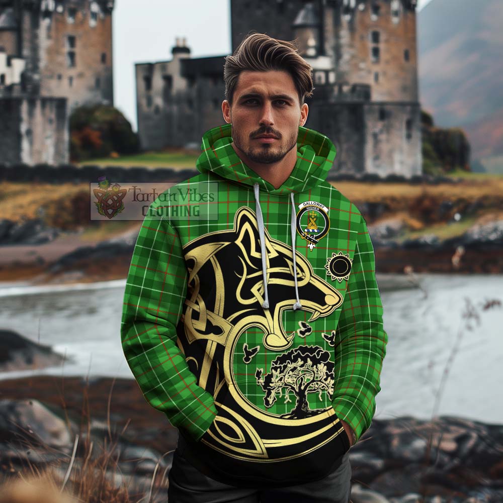 Tartan Vibes Clothing Galloway Tartan Cotton Hoodie with Family Crest Celtic Wolf Style