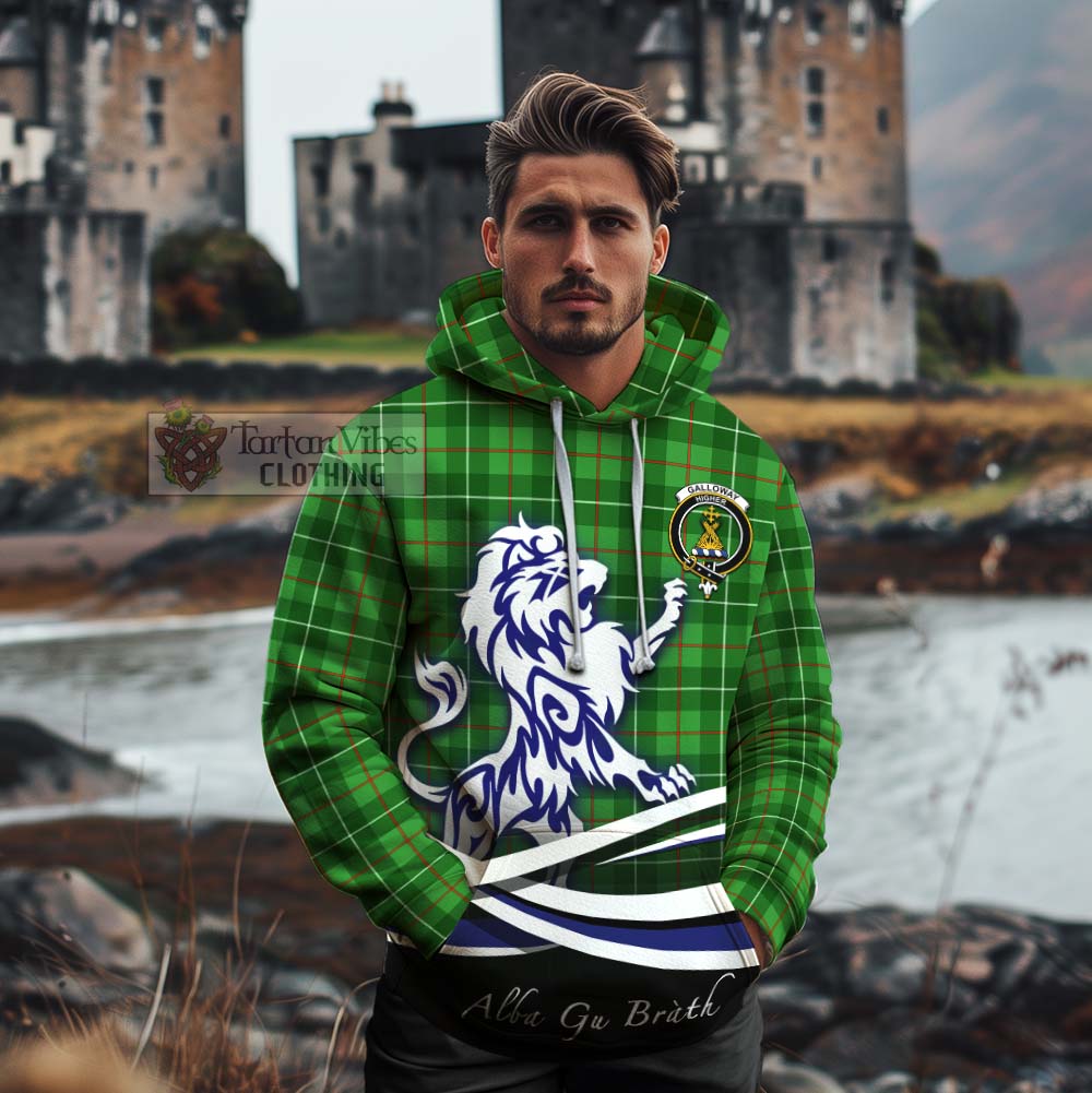 Tartan Vibes Clothing Galloway Tartan Cotton Hoodie with Alba Gu Brath Regal Lion Emblem