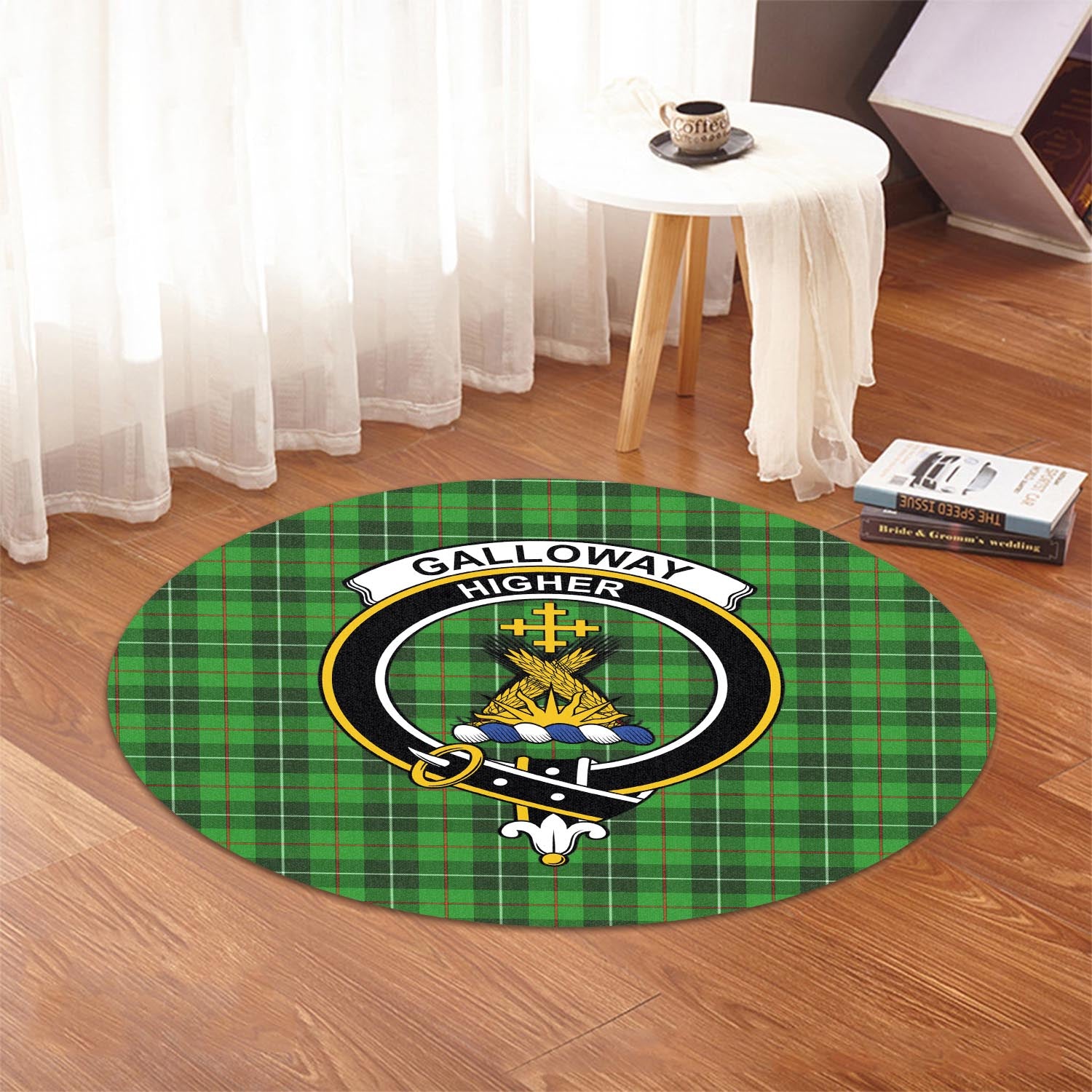 galloway-tartan-round-rug-with-family-crest