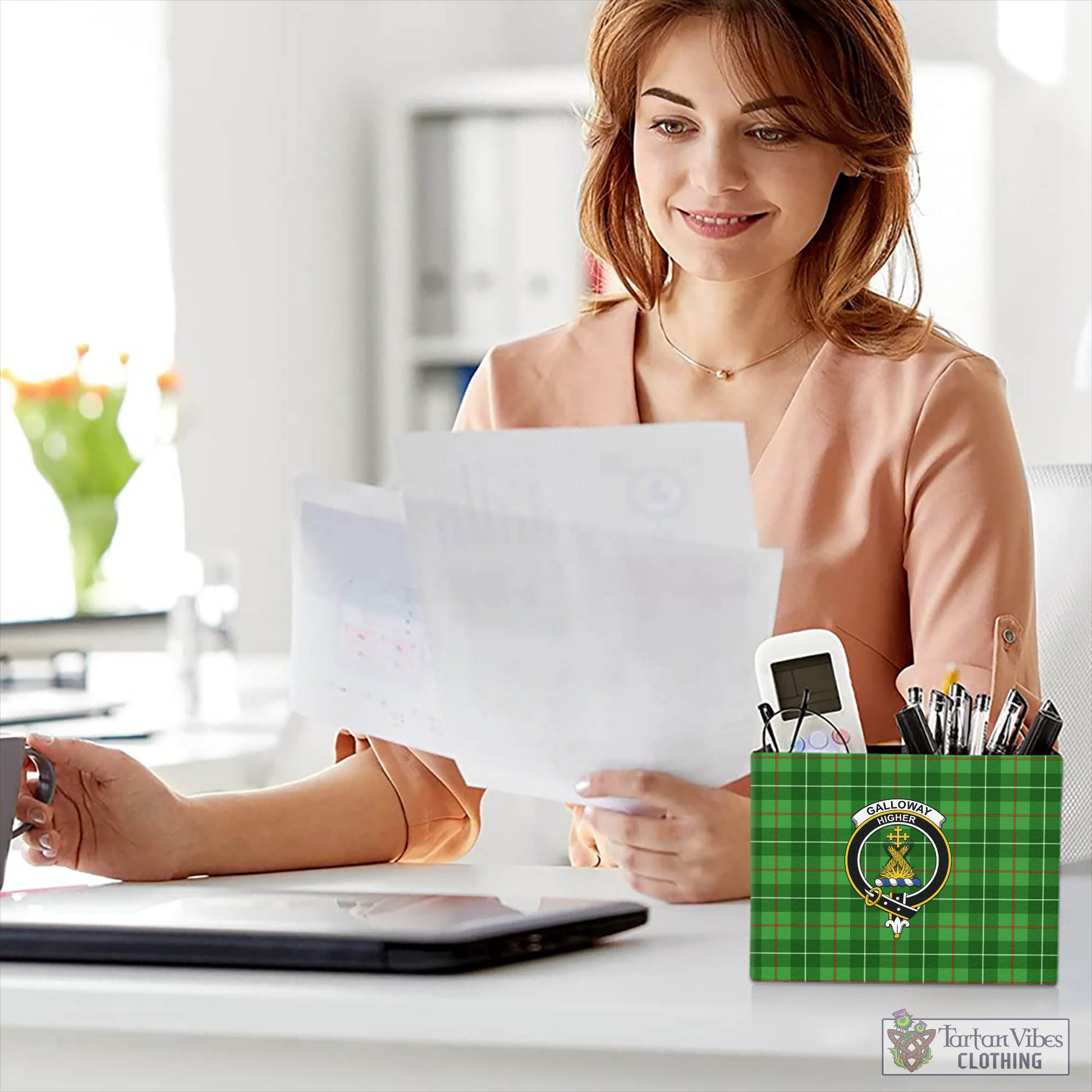 Tartan Vibes Clothing Galloway Tartan Pen Holder with Family Crest