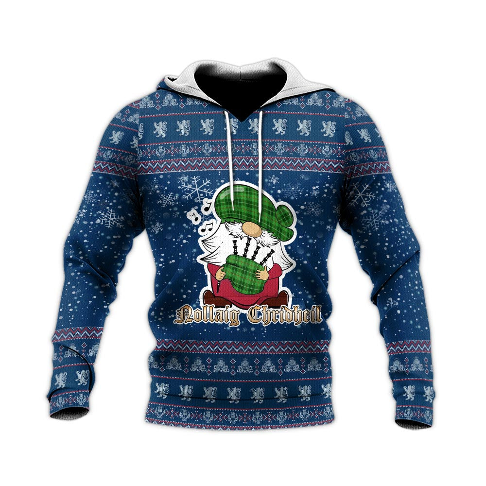 Galloway Clan Christmas Knitted Hoodie with Funny Gnome Playing Bagpipes - Tartanvibesclothing