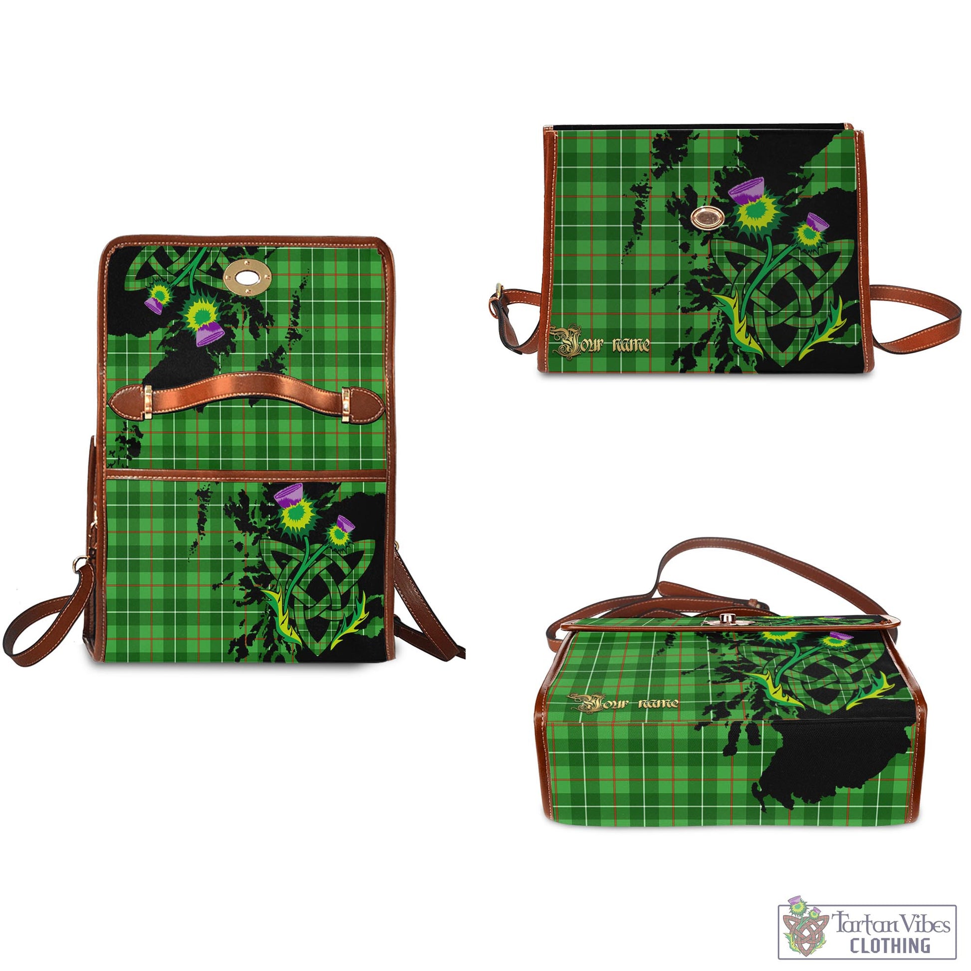 Tartan Vibes Clothing Galloway Tartan Waterproof Canvas Bag with Scotland Map and Thistle Celtic Accents