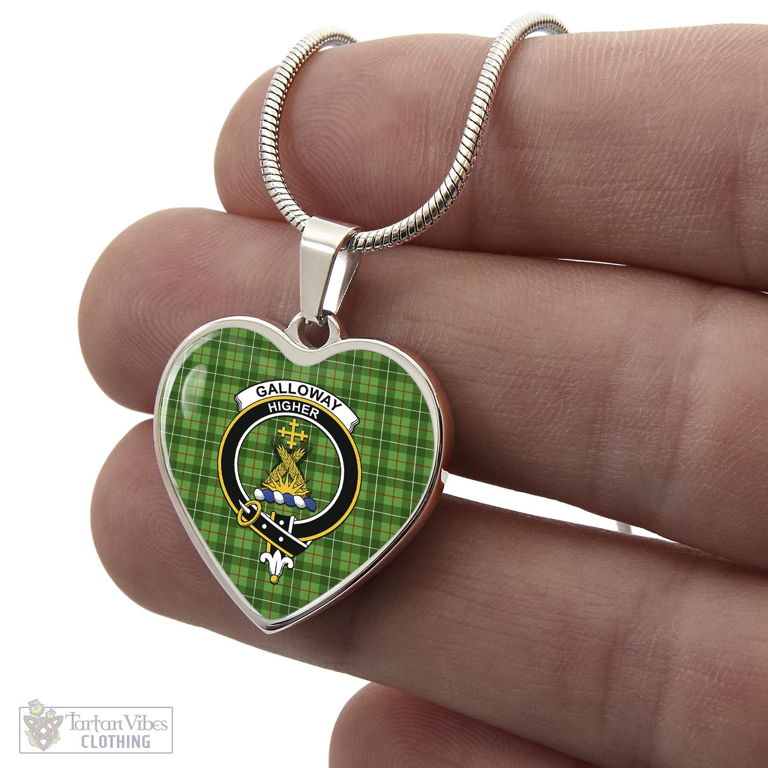 Tartan Vibes Clothing Galloway Tartan Heart Necklace with Family Crest