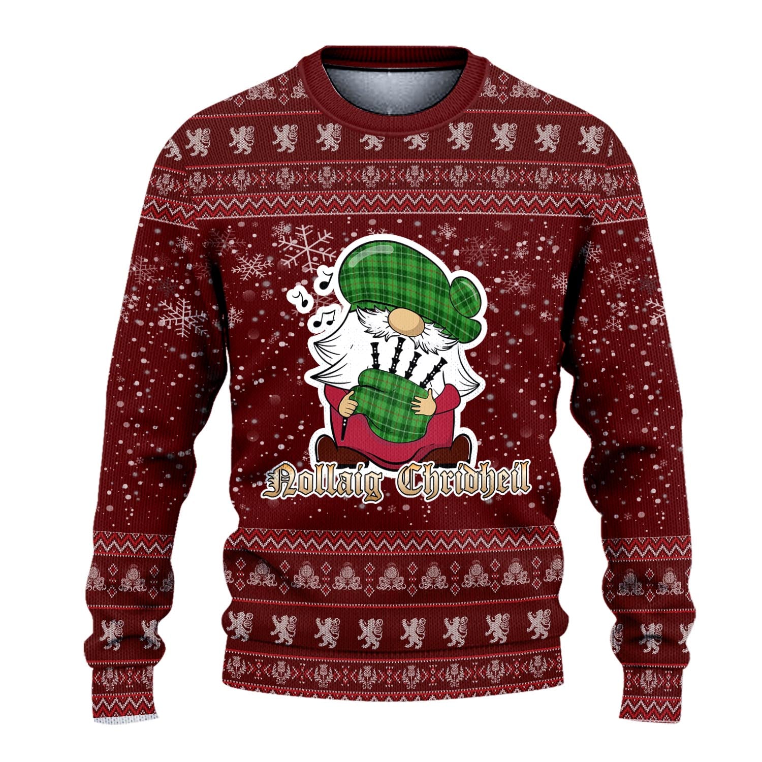 Galloway Clan Christmas Family Knitted Sweater with Funny Gnome Playing Bagpipes - Tartanvibesclothing